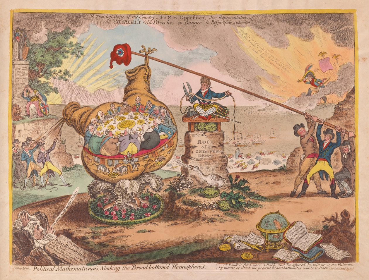 Matemáticos políticos sacudiendo los hemisferios de fondo de James Gillray