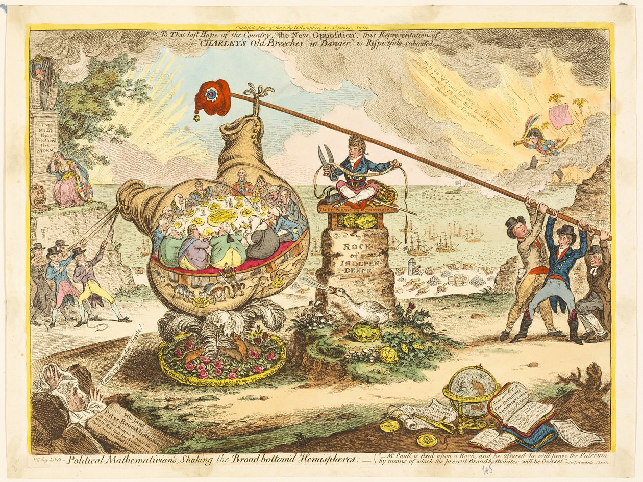 Matemático político, sacudiendo los hemisferios de fondo ancho de James Gillray