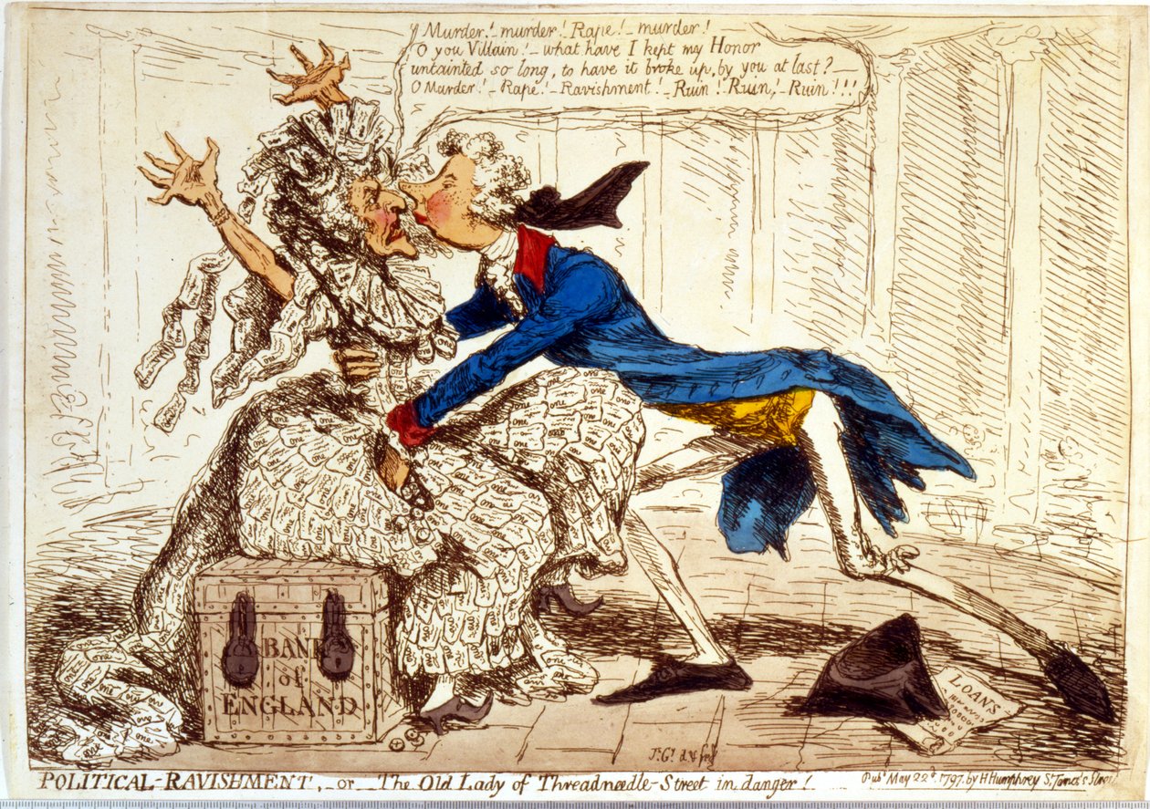 "Political Ravishment - ¡O la Vieja Dama de Threadneedle Street en peligro!" de James Gillray