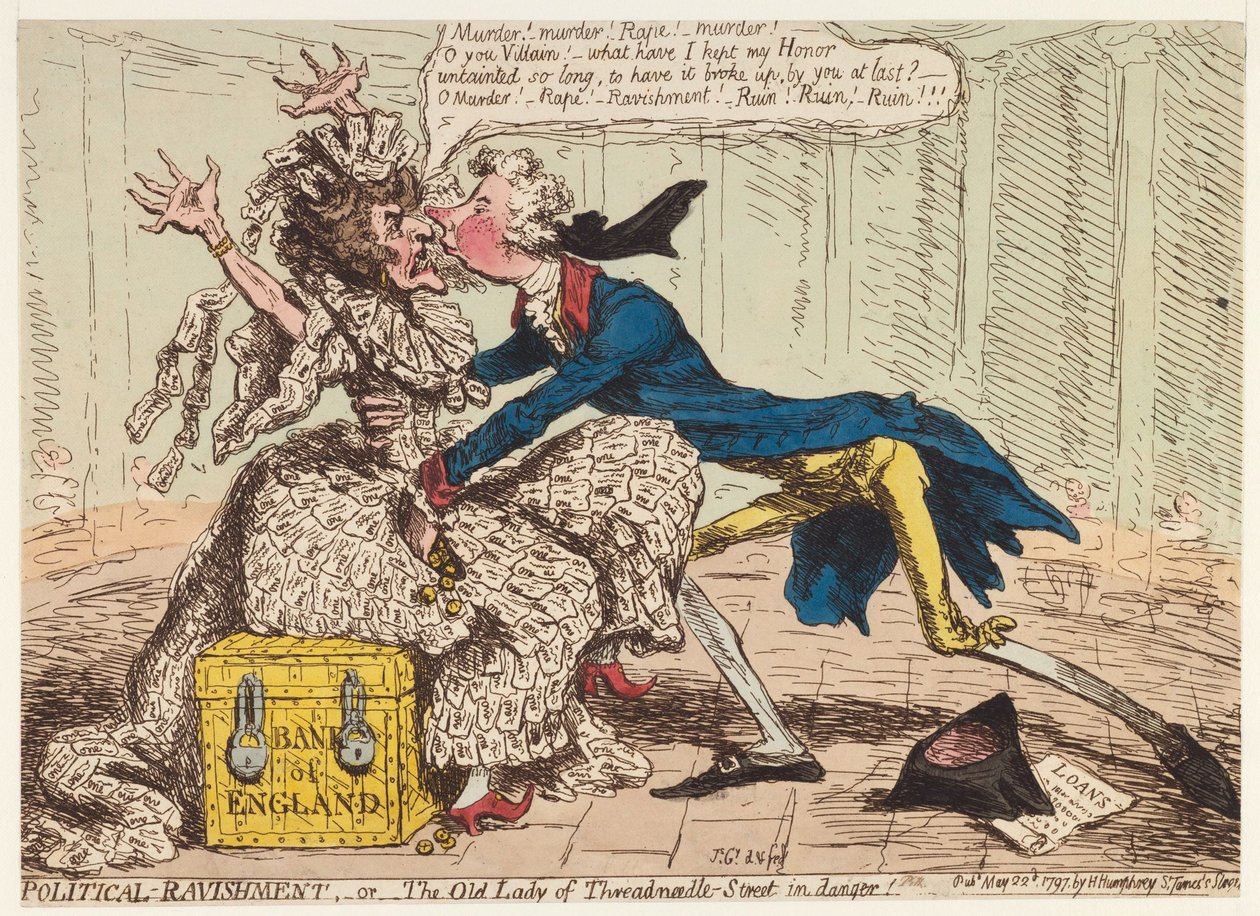 Ravishment político, o la vieja dama de Threadneedle Street en peligro!, 1797 de James Gillray