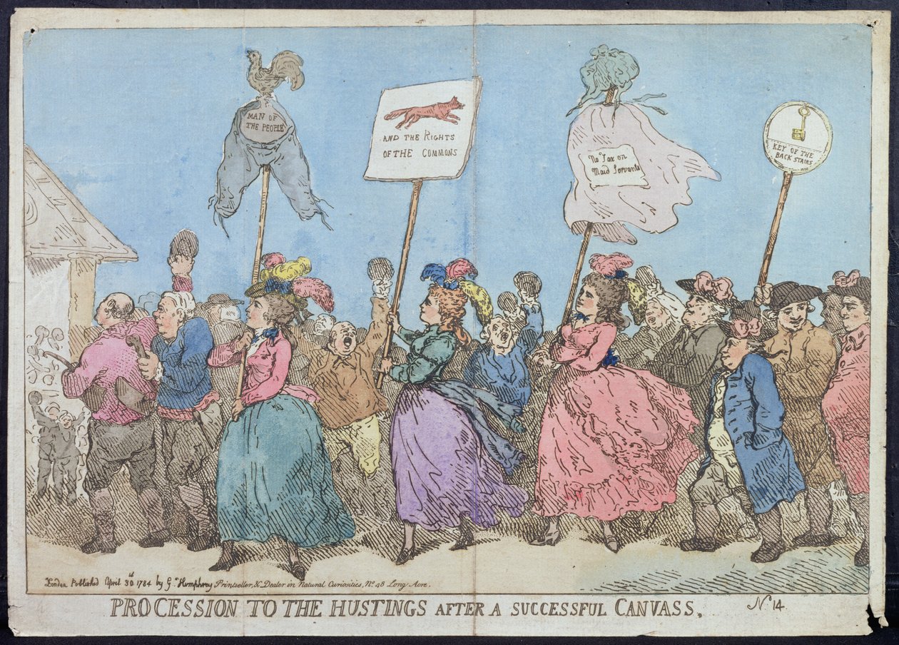 Procesión a las Urnas después de una Campaña Exitosa, publicada por G. Humphrey en 1784 de James Gillray