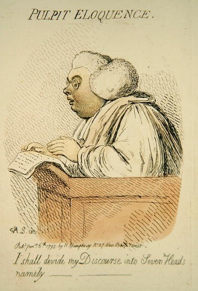 Elocuencia de púlpito, publicada por Hannah Humphrey en 1795 (detalle) de James Gillray