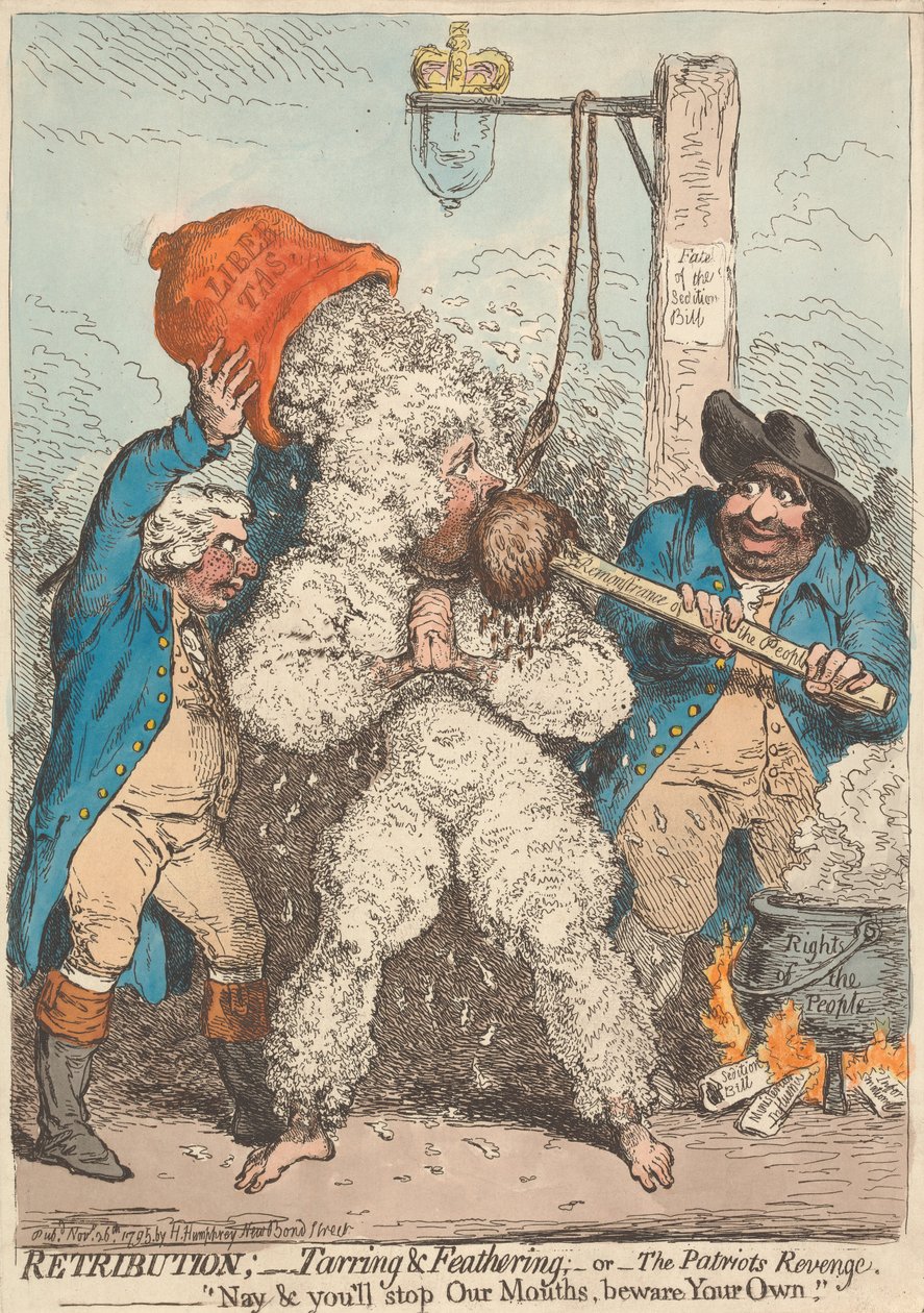 Retribución - embreado y emplumado - o - La venganza de los patriotas - «No, nos taparéis la boca, cuidad de la vuestra» de James Gillray