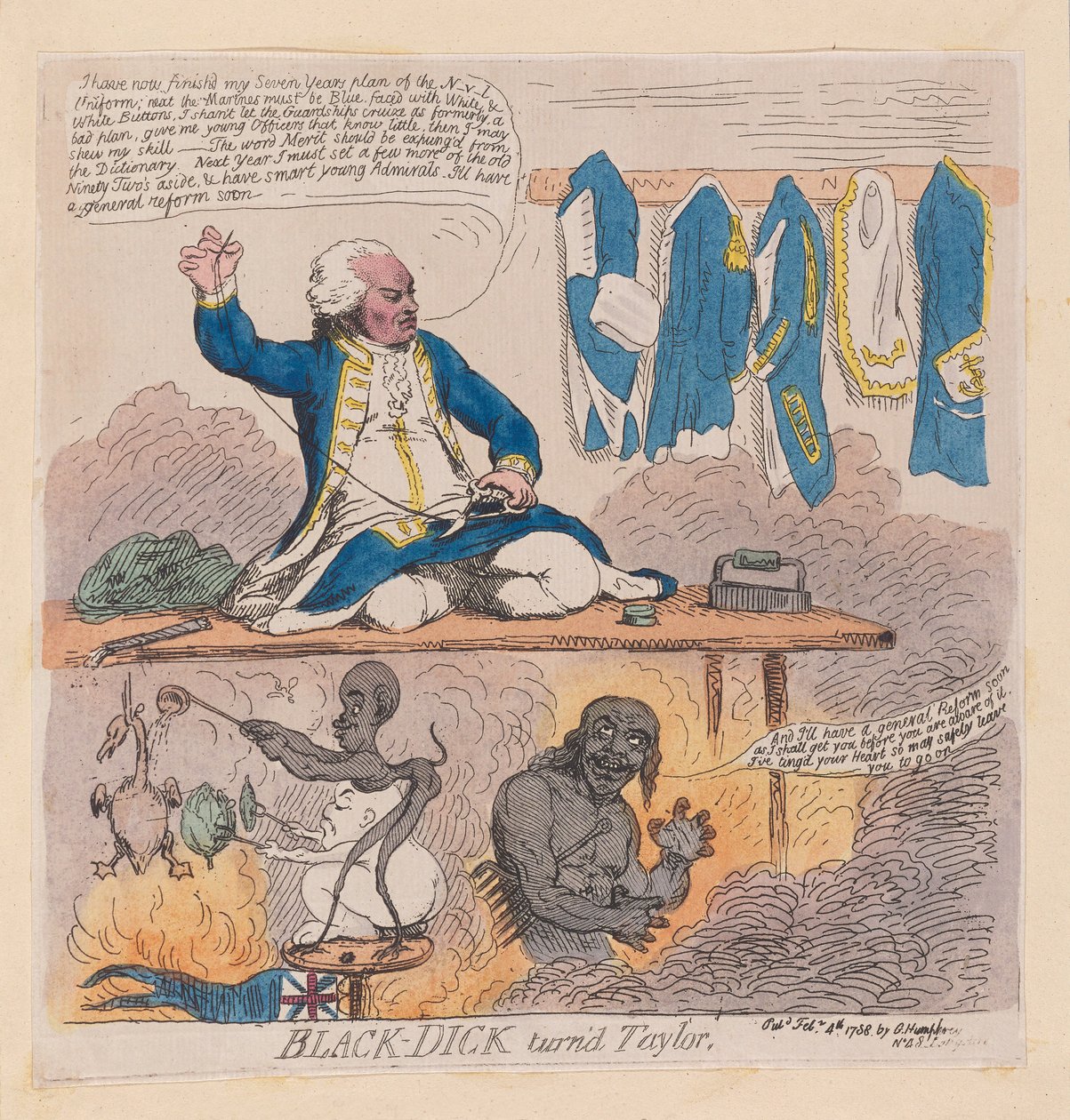 Richard Howe, primer conde Howe (Black-Dick convertido en sastre) de James Gillray