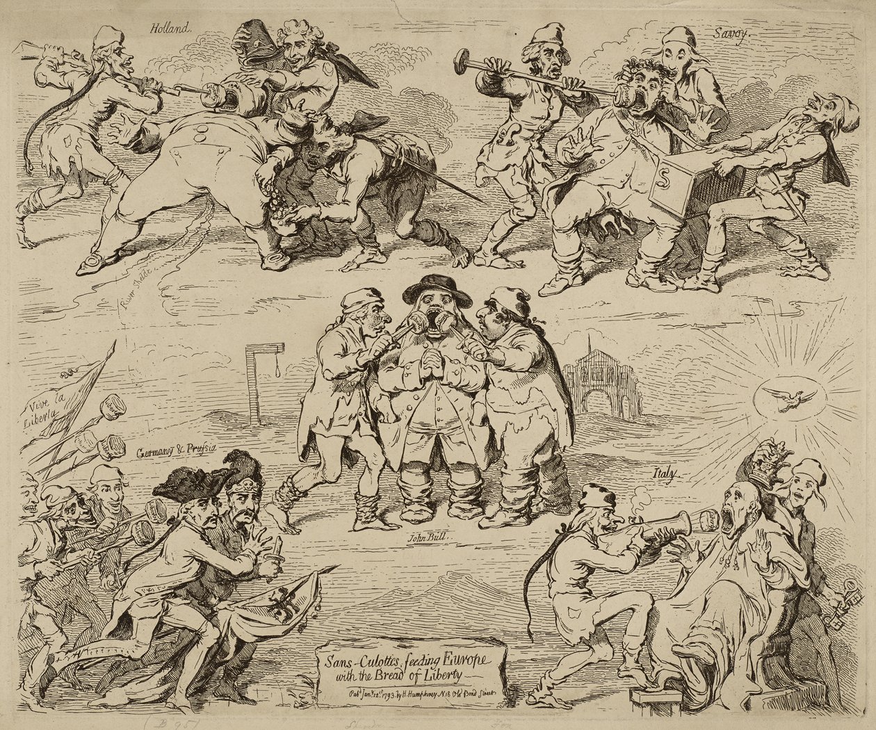 Sans-Culottes, alimentando a Europa con el pan de la libertad, publicado el 12 de enero de James Gillray