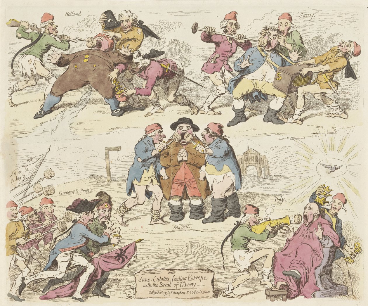 Los sans-culottes alimentan a Europa con el pan de la libertad, 1793 Sans-culottes, alimentando a Europa con el Pan de la Libertad (título sobre el objeto) de James Gillray