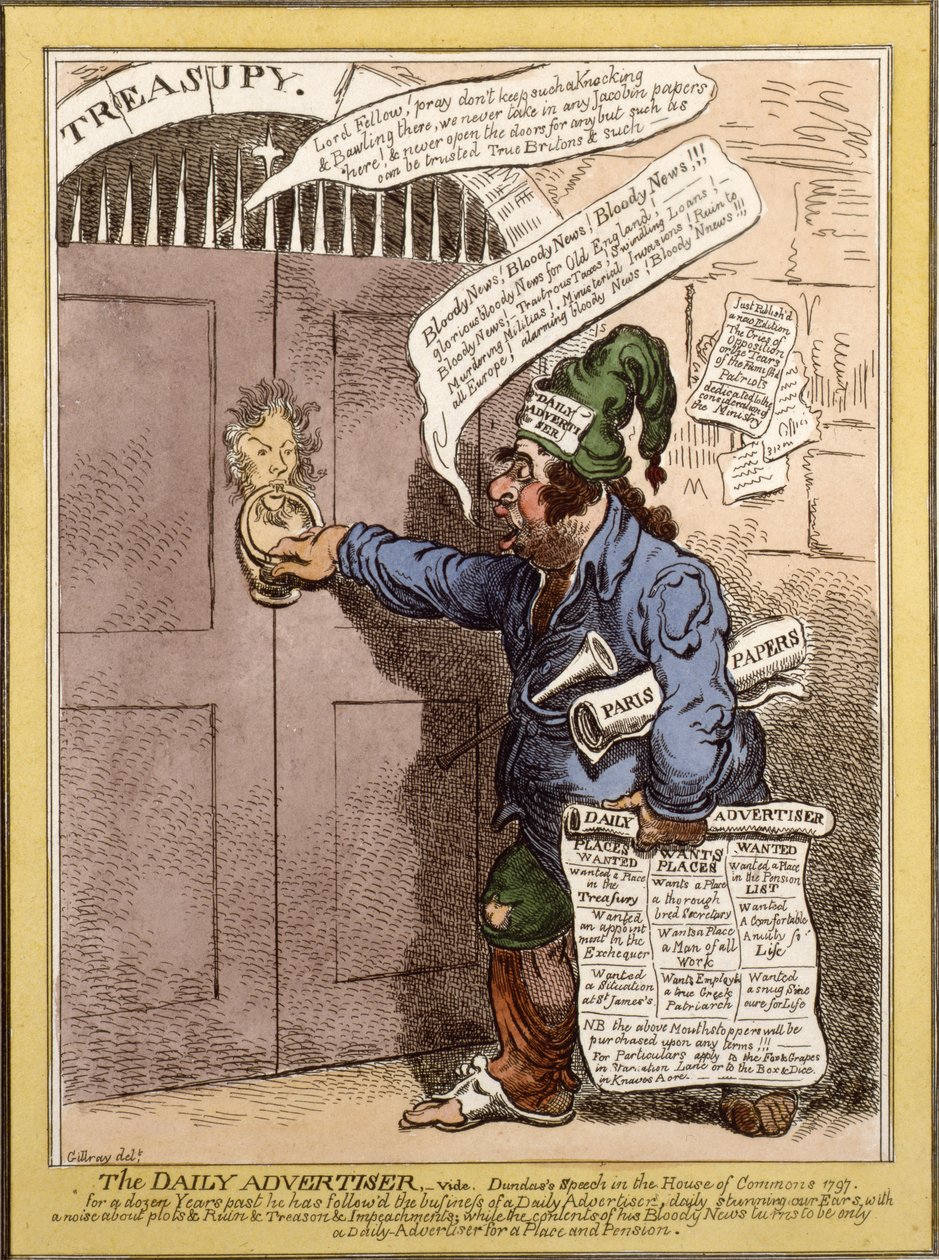 Caricatura satírica en el Daily Advertiser sobre el discurso de Dundas en la Cámara de los Comunes, 1797 de James Gillray