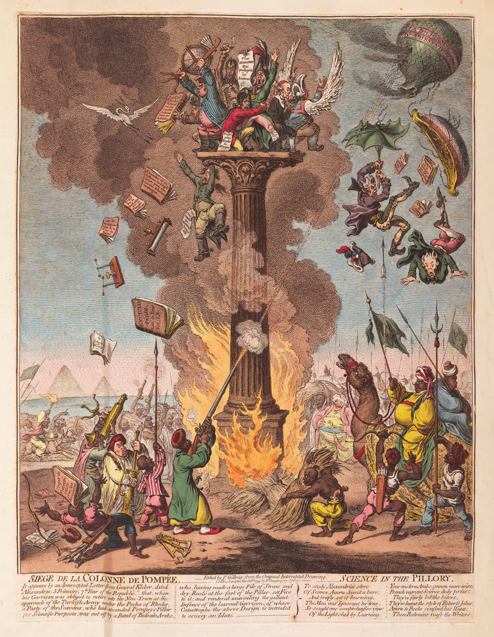 Sitio de la columna de Pompeyo, ciencia en la picota de James Gillray