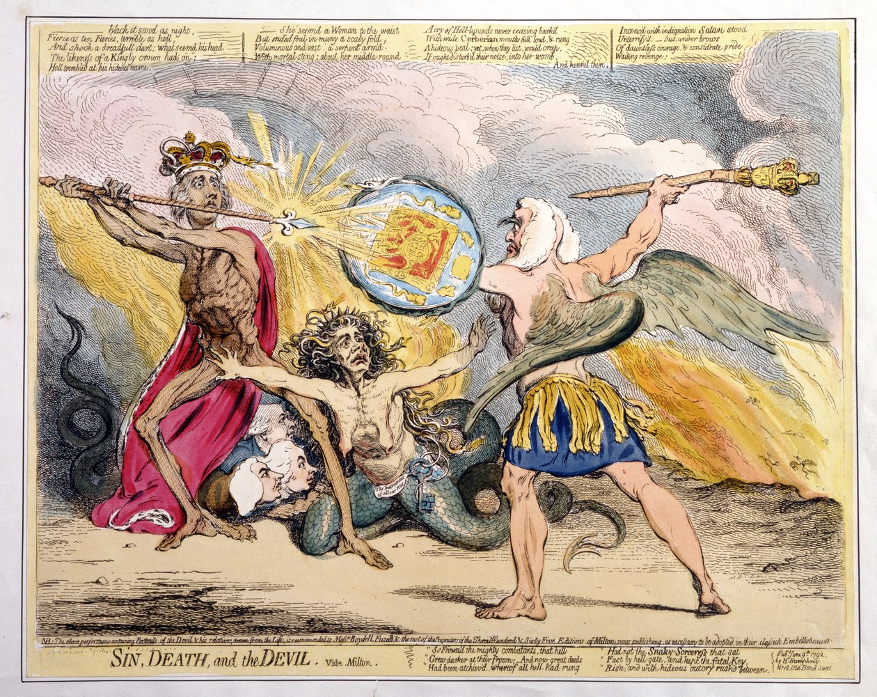 Pecado, Muerte y el Diablo, publicado por Hannah Humphrey en 1792 de James Gillray