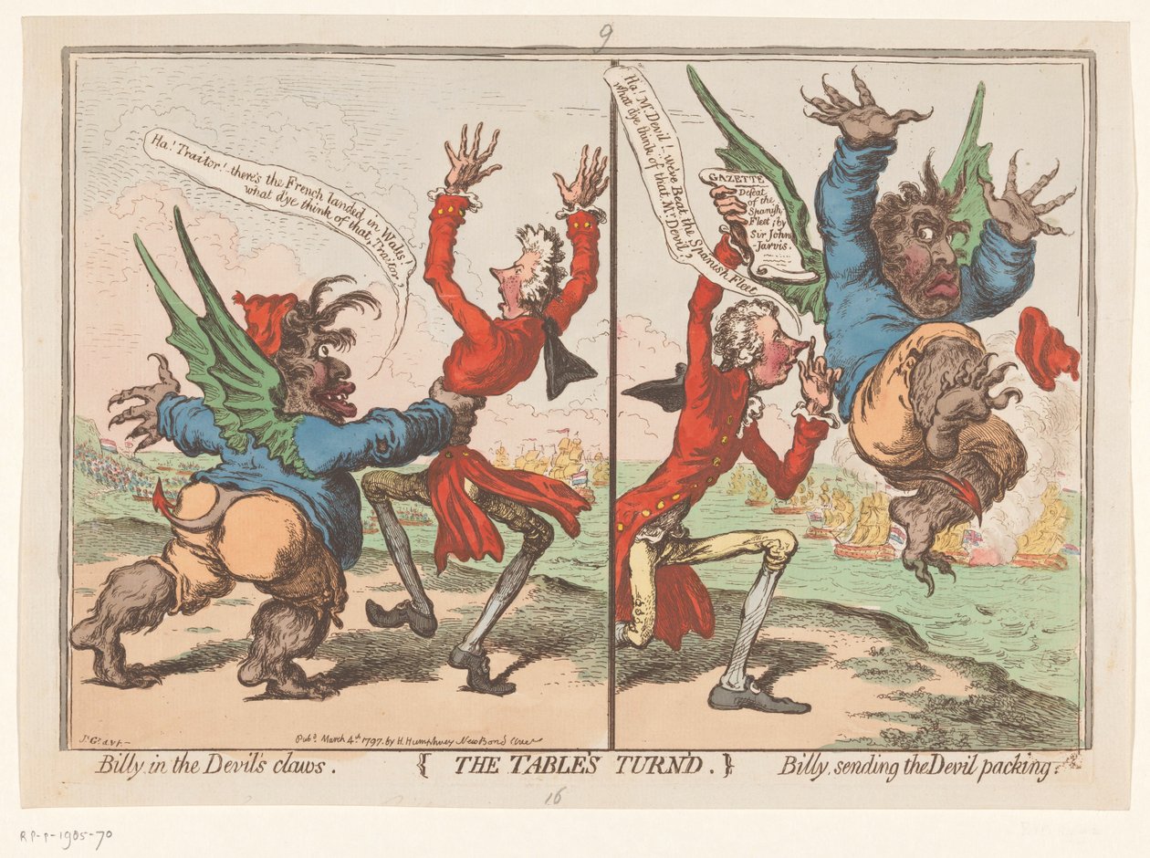 Spotprent op William Pitt en Charles Fox, 1797 The Table