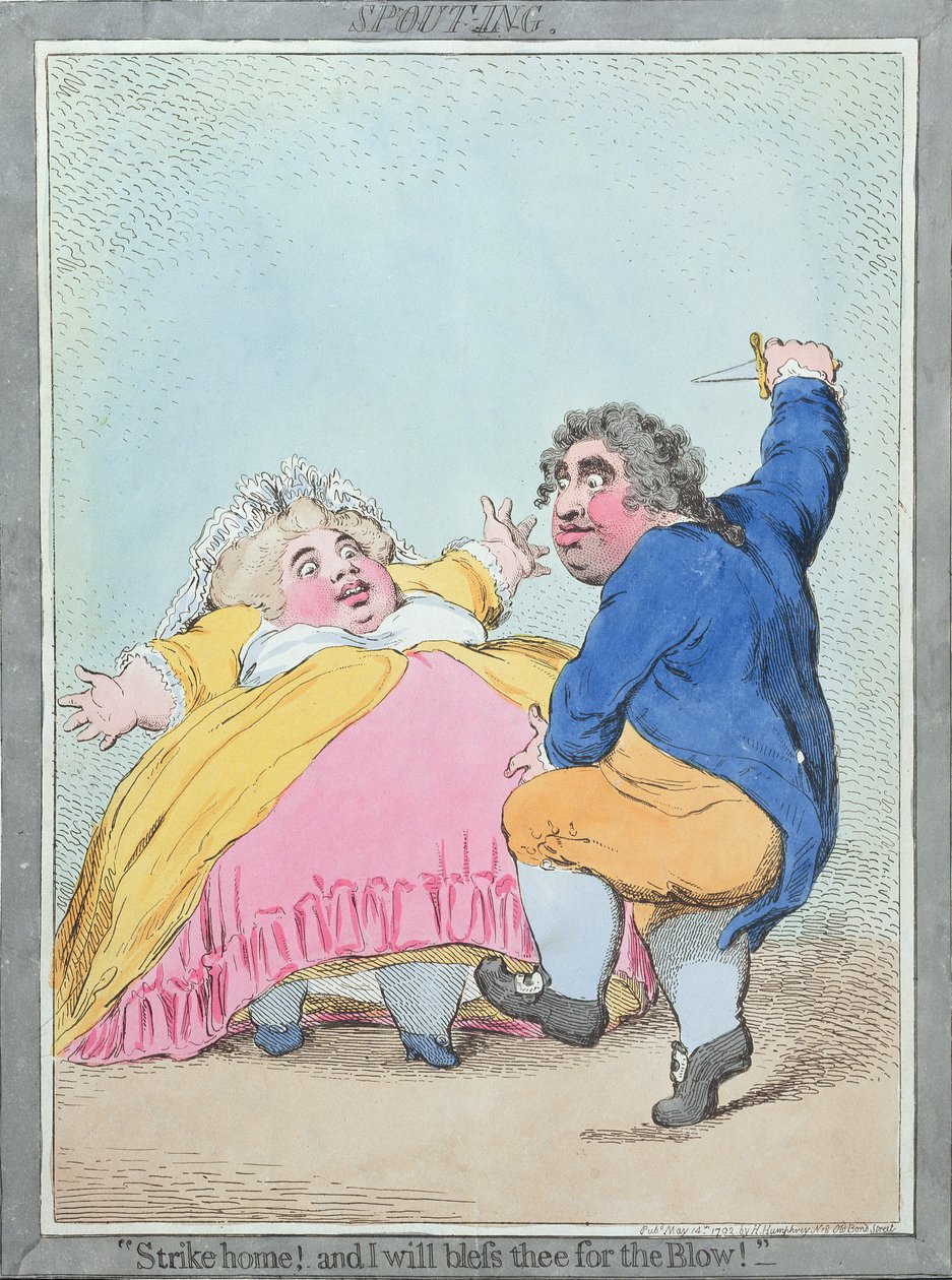 Spouting, publicado por Hannah Humphrey en 1792 (aguafuerte coloreado a mano) de James Gillray