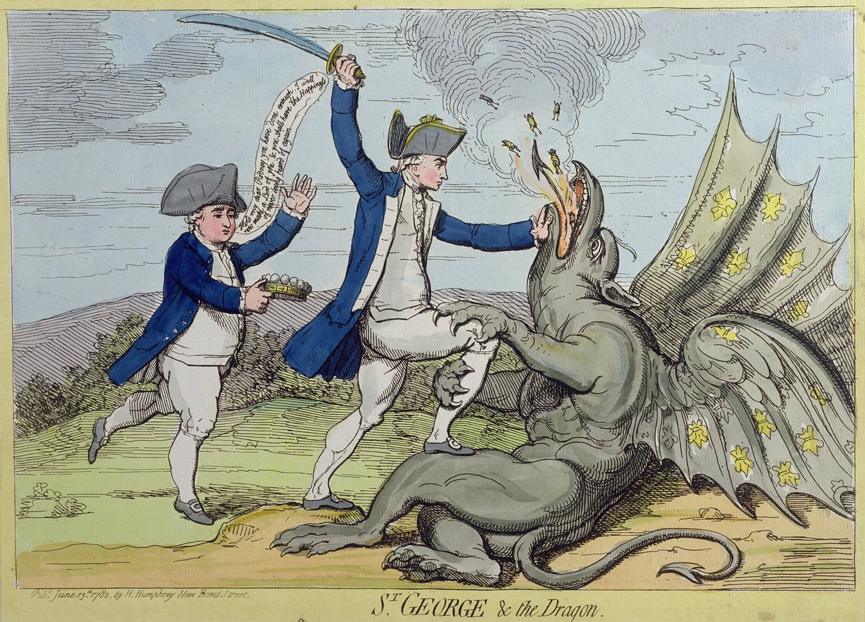 San Jorge y el dragón, publicado por Hannah Humphrey en 1782 de James Gillray