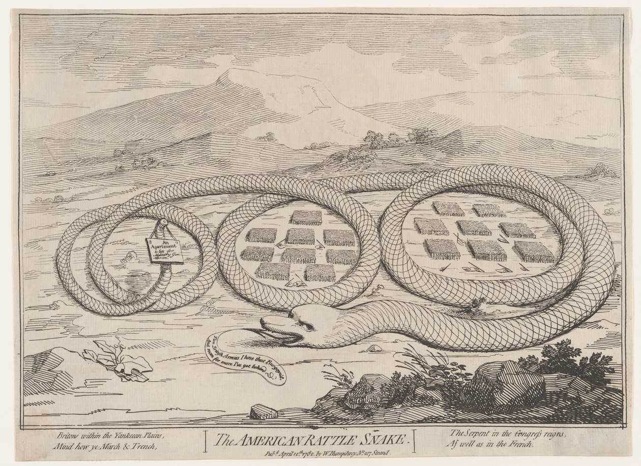 La serpiente de cascabel americana, 12 de abril de 1782. de James Gillray.