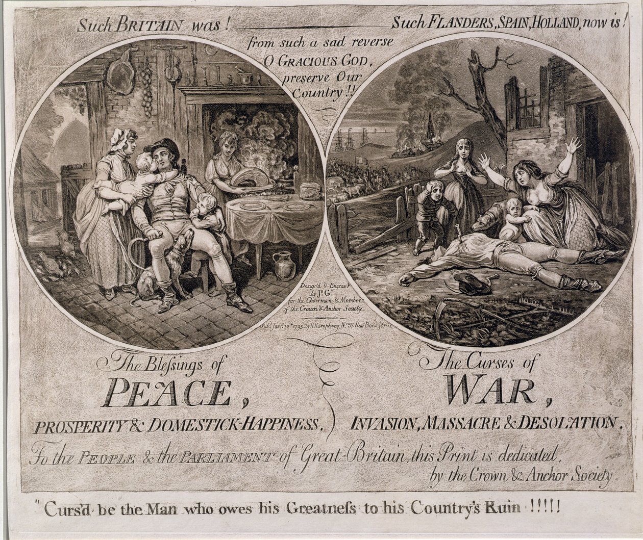 Las bendiciones de la paz y las maldiciones de la guerra, publicado por Hannah Humphrey en 1795 de James Gillray