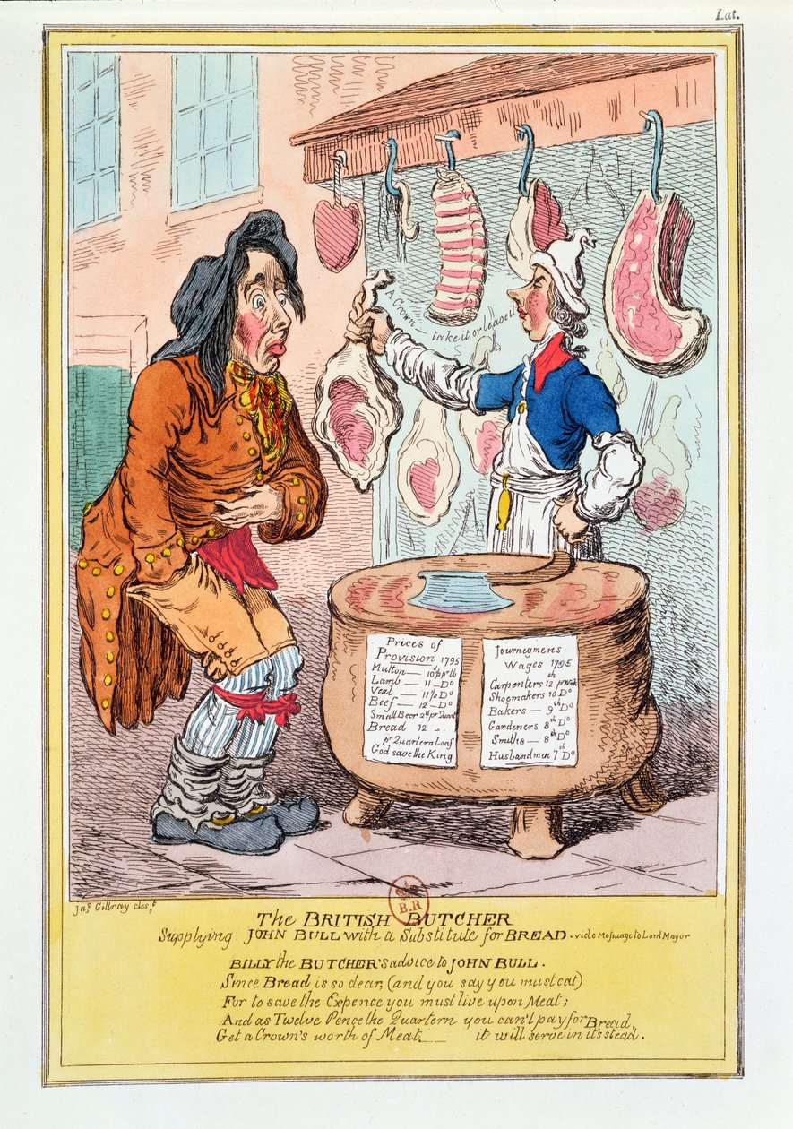 El Carnicero Británico suministrando a John Bull un sustituto del pan, 1795 de James Gillray