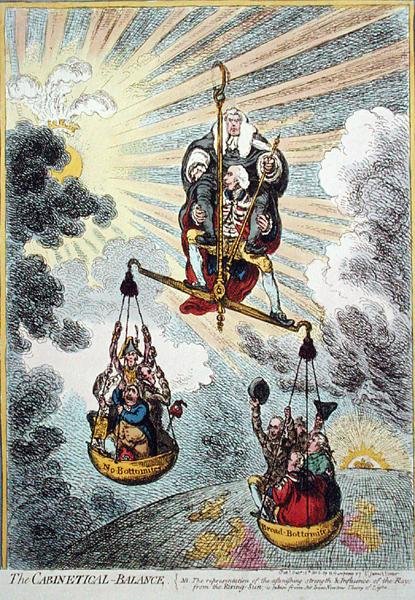 El Equilibrio del Gabinete, publicado por Hannah Humphrey en 1806 de James Gillray