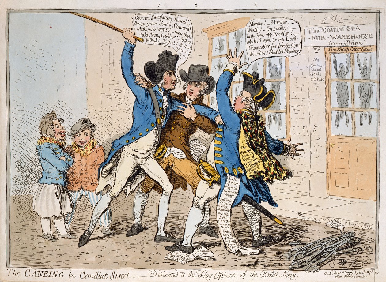 La paliza en Conduit Street, publicado por Hannah Humphrey, 1796 de James Gillray