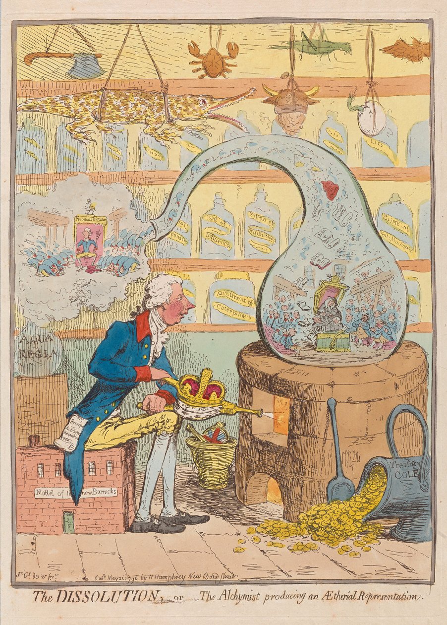 La disolución o el alquimista produciendo una representación etérea de James Gillray
