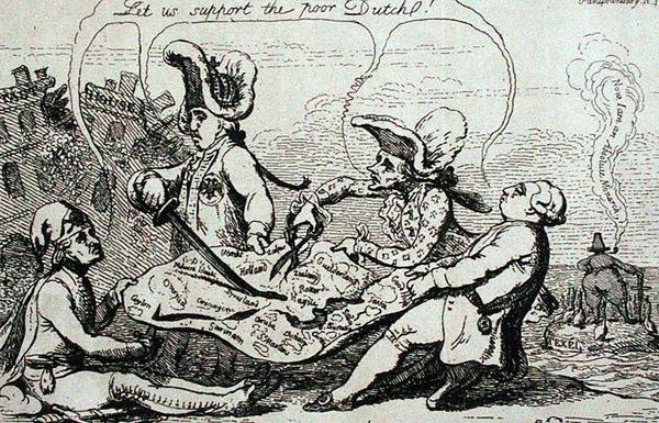 Las Divisiones Holandesas, publicado por S.W. Fores en 1787 de James Gillray