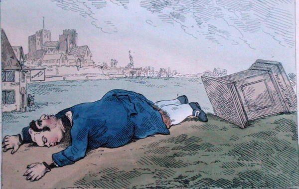 La Caída de Dagón, o Noticias Raras para Leadenhall Street, publicado por William Humphrey en 1784 de James Gillray