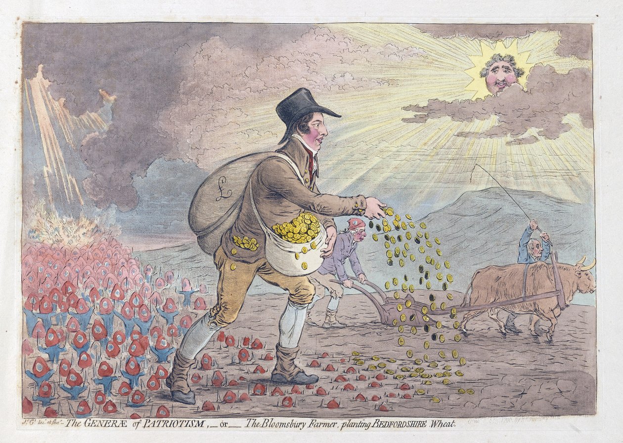 El Generae del Patriotismo, o el Granjero de Bloomsbury Plantando Trigo de Bedfordshire de James Gillray