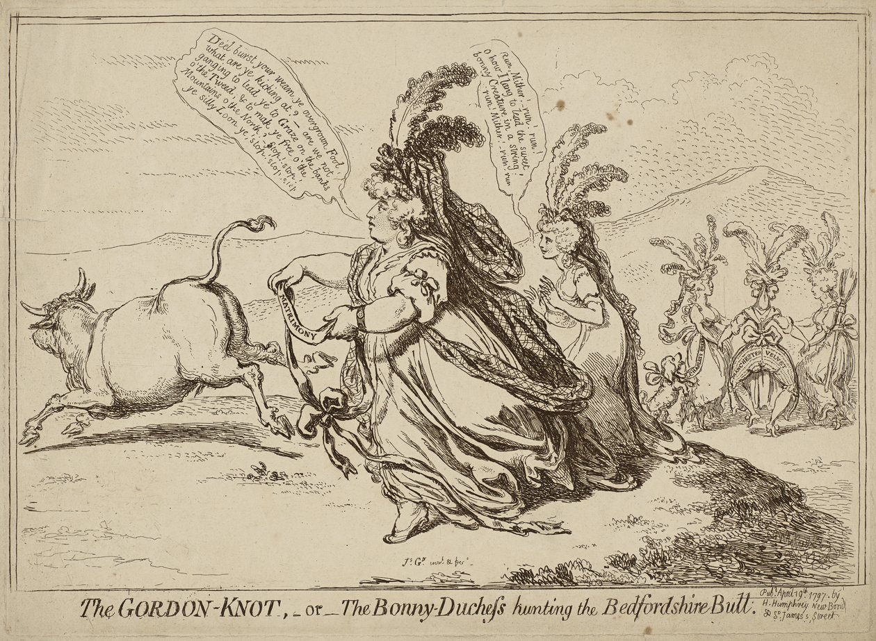 El Nudo Gordon o La Bonita Duquesa Cazando el Toro de Bedfordshire, publicado el 29 de abril de 1797 de James Gillray