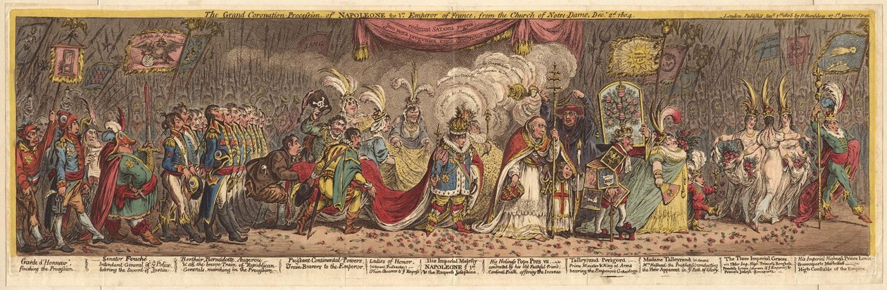 La gran procesión de coronación de Napoleón I, emperador de Francia, desde la iglesia de Notre-Dame, 1805 de James Gillray