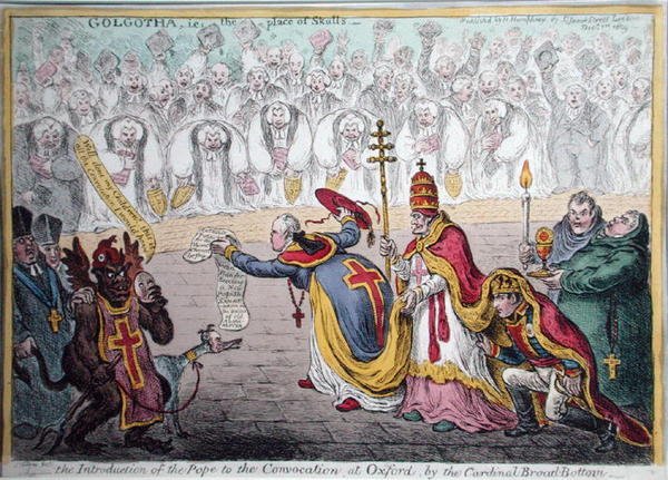 La Introducción del Papa a la Convocatoria en Oxford por el Cardenal Broad-Bottom de James Gillray
