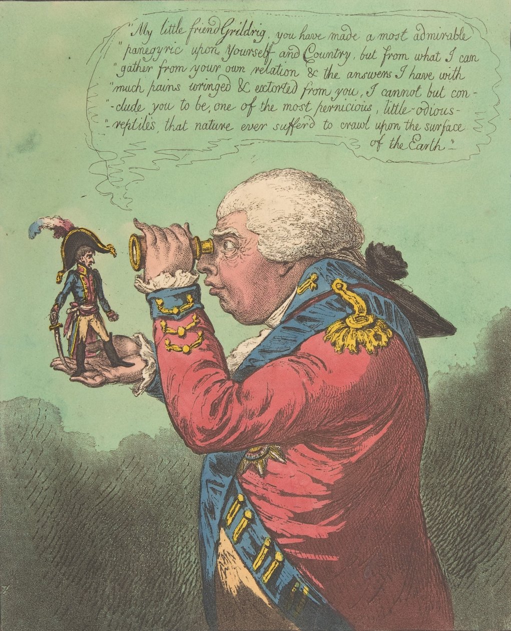 El rey de Brobdingnag y Gulliver.-Vide. Los viajes de Gulliver de Swift: Viaje a Brobdingn..., 26 de junio de 1803 de James Gillray