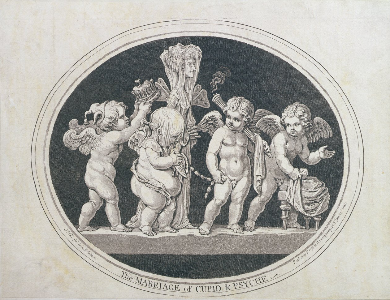 El matrimonio de Cupido y Psique, publicado por Hannah Humphrey en 1797 de James Gillray
