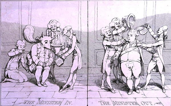 El ministro dentro - El ministro fuera de James Gillray