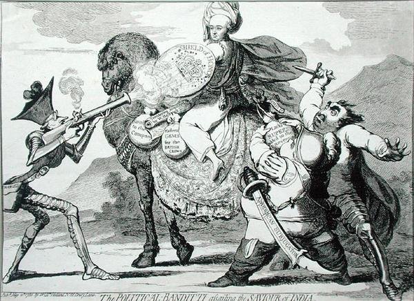 El bandidaje político asaltando al salvador de la India de James Gillray