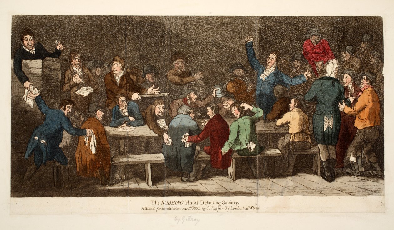 La Sociedad de Debate de Robin Hood, pub S. Tipper, 1 de enero de 1809 de James Gillray