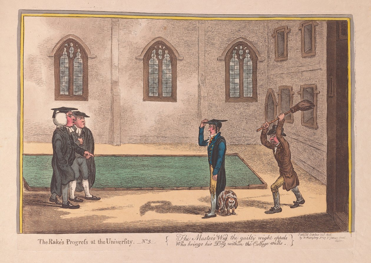 El progreso del libertino en la Universidad. No. 3, pub. 1806 de James Gillray