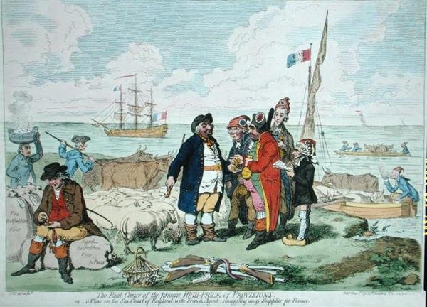La Verdadera Causa del Alto Precio Actual de los Provisiones, publicado por Hannah Humphrey en 1795 de James Gillray