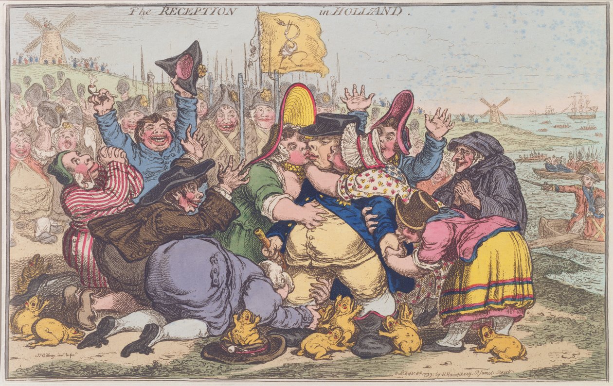 La recepción en Holanda, publicada por Hannah Humphrey en 1799 de James Gillray