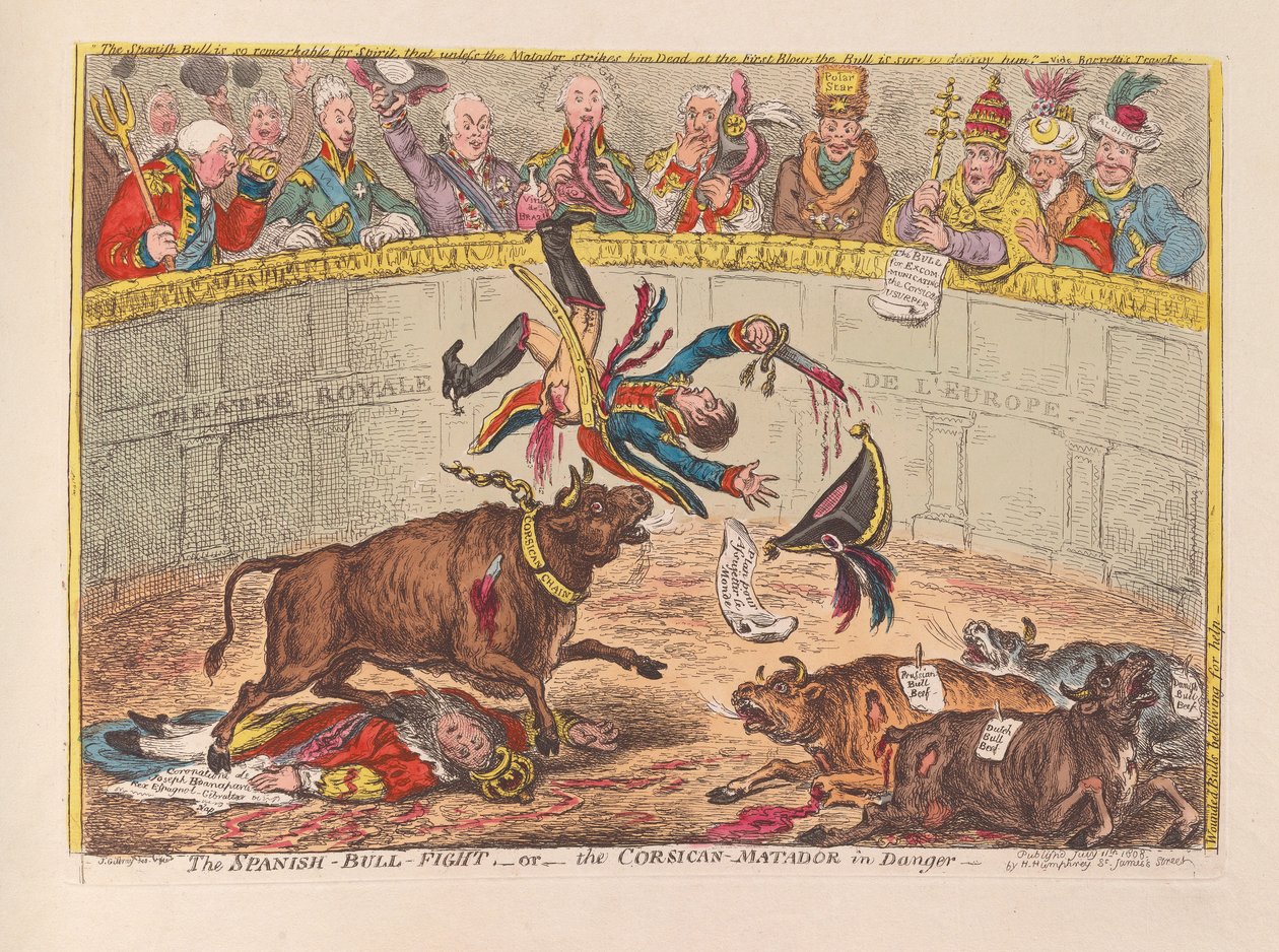 La corrida de toros española o el matador corso en peligro, pub. 1805 de James Gillray