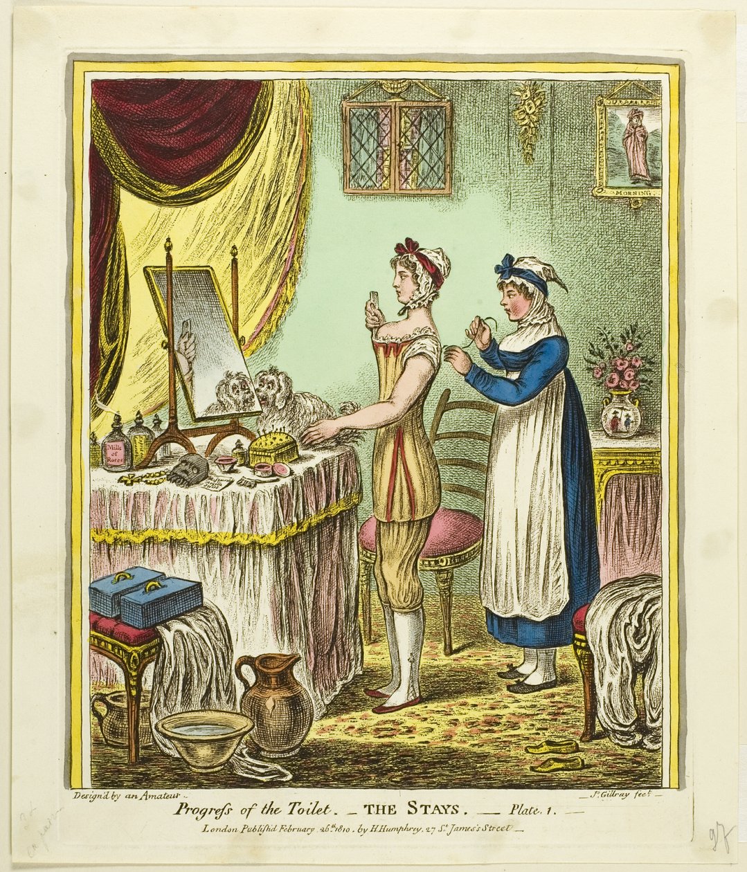 Las estancias, plato uno de El progreso del retrete de James Gillray