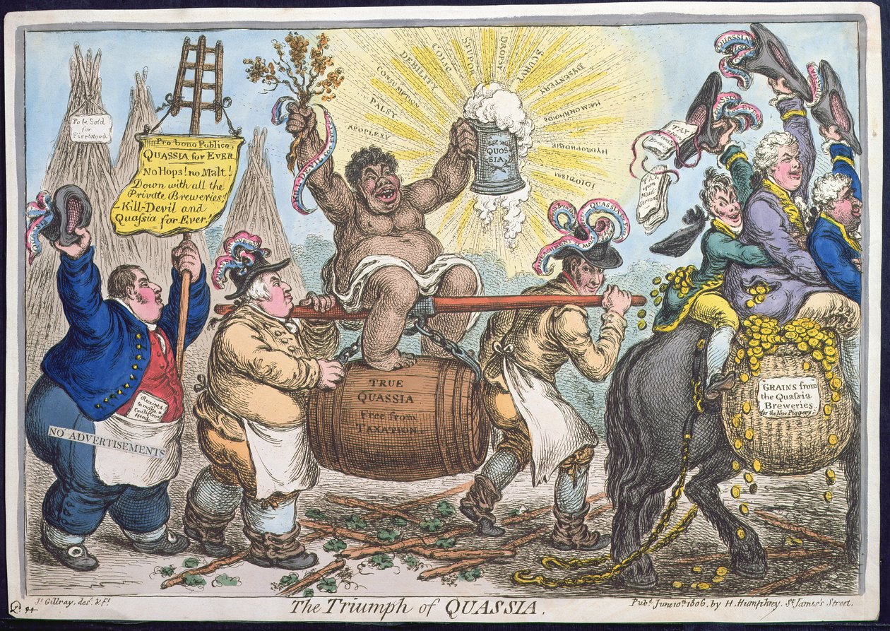 El triunfo de Quassia, publicado por Hannah Humphrey en 1806 de James Gillray