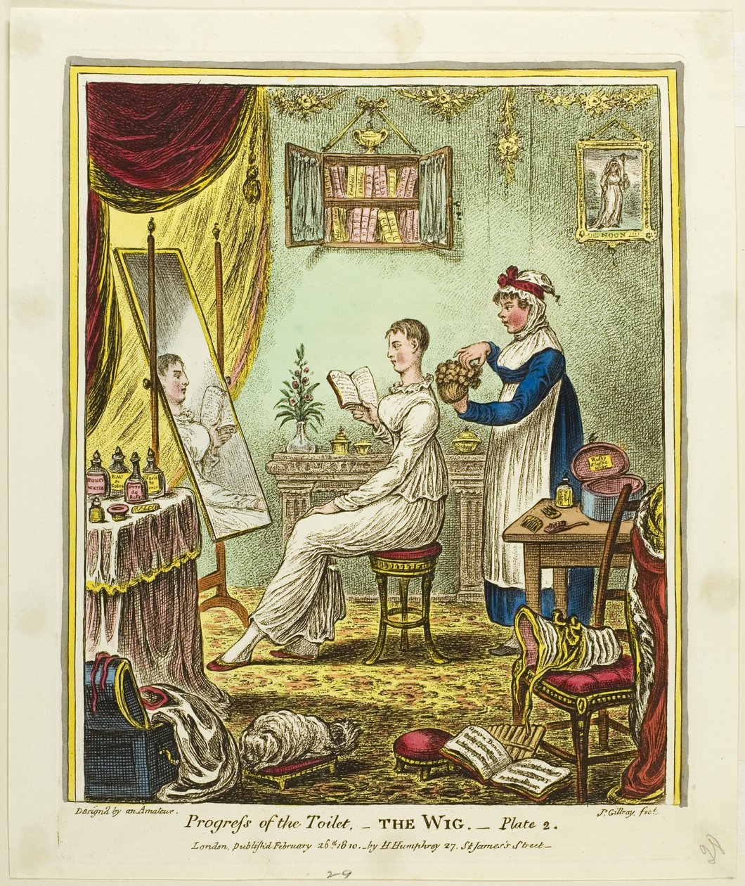 La peluca, plato dos de El progreso del retrete de James Gillray