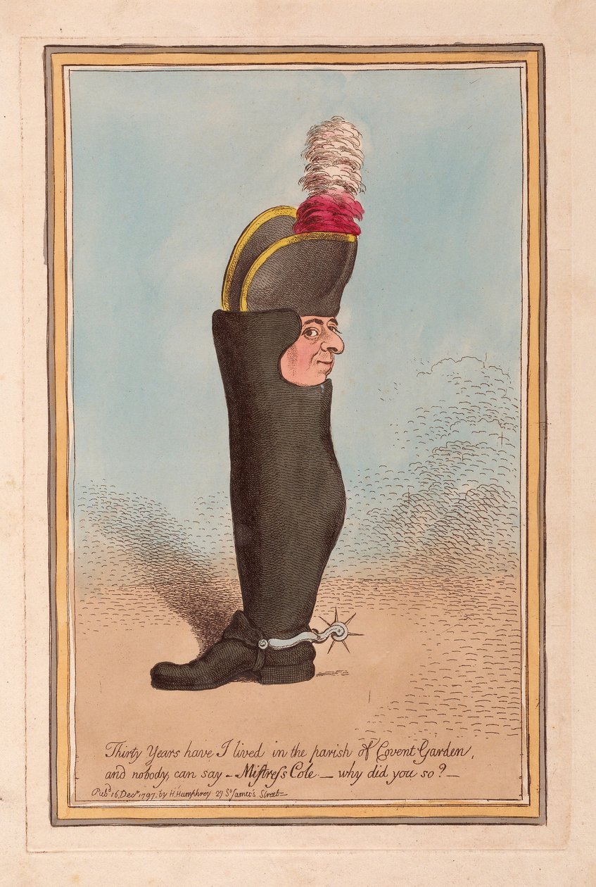 Treinta años he vivido en la parroquia de Covent Garden y nadie puede decir: Señora Cole, ¿por qué lo hiciste?, pub. 1797 de James Gillray