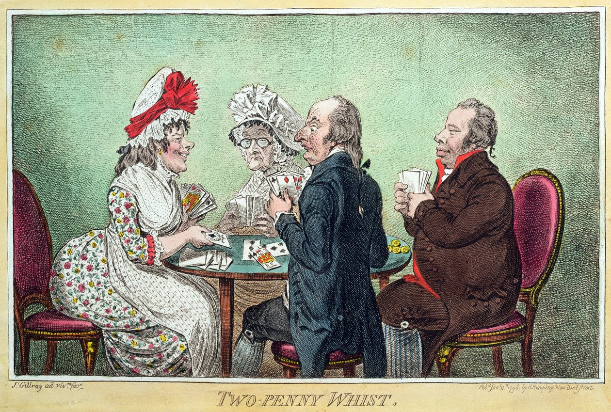 Whist de dos peniques, publicado por Hannah Humphrey en 1796 de James Gillray