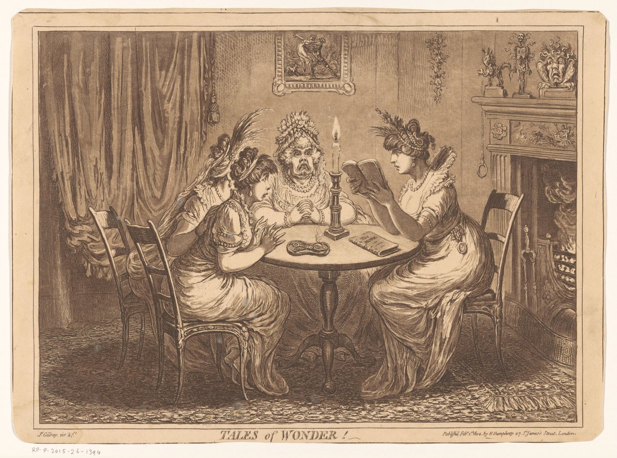 Mujer lee una novela de terror Cuentos de maravilla! (título en el objeto) de James Gillray