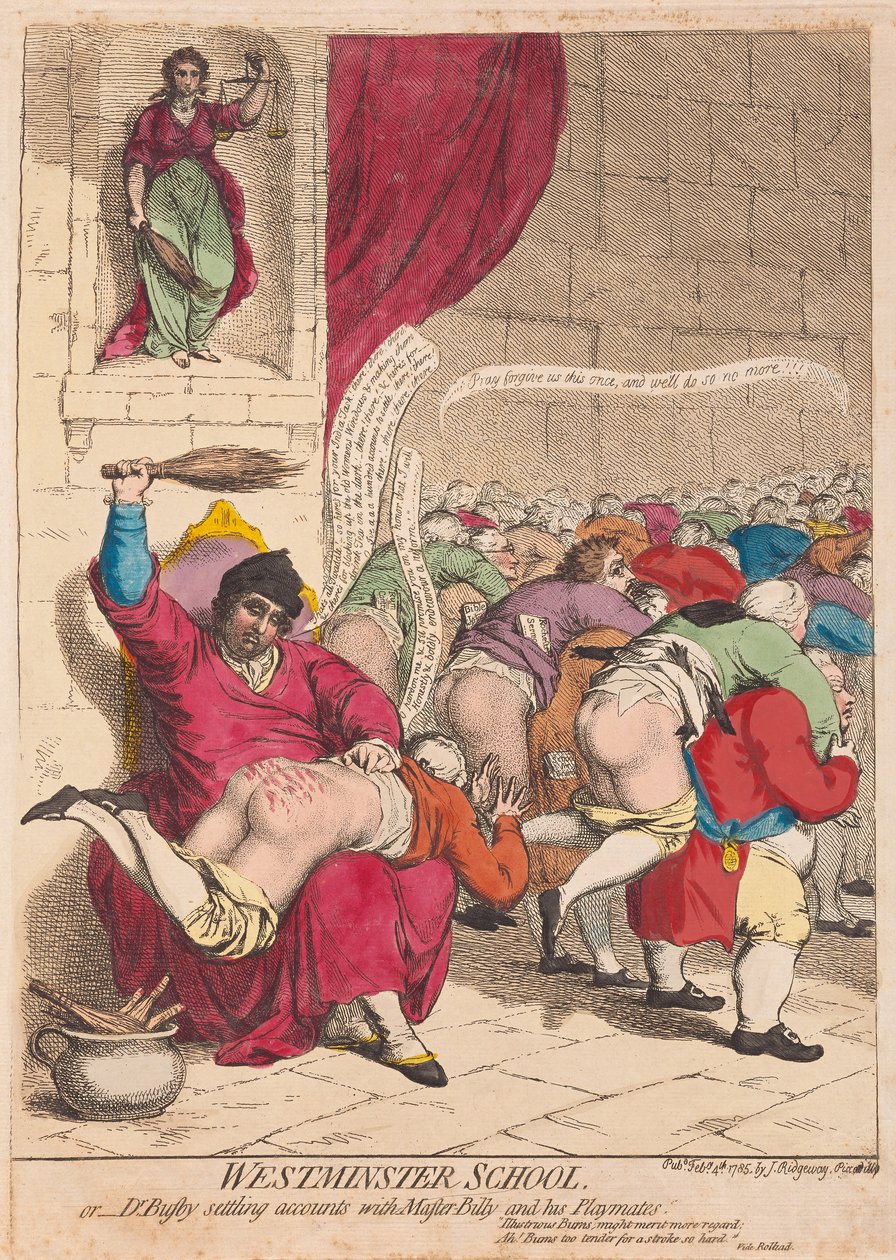 Escuela de Westminster o el Dr. Busby Arreglando Cuentas con el Maestro Billy y sus Compañeros de Juego, pub. 1785 de James Gillray