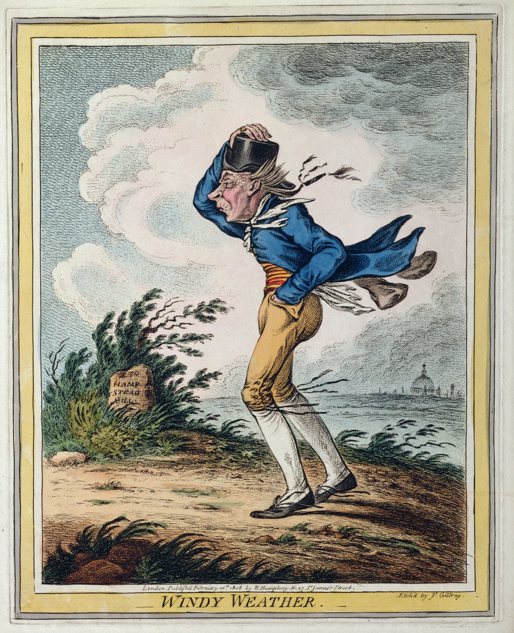 Tiempo ventoso, publicado por Hannah Humphrey en 1808 de James Gillray