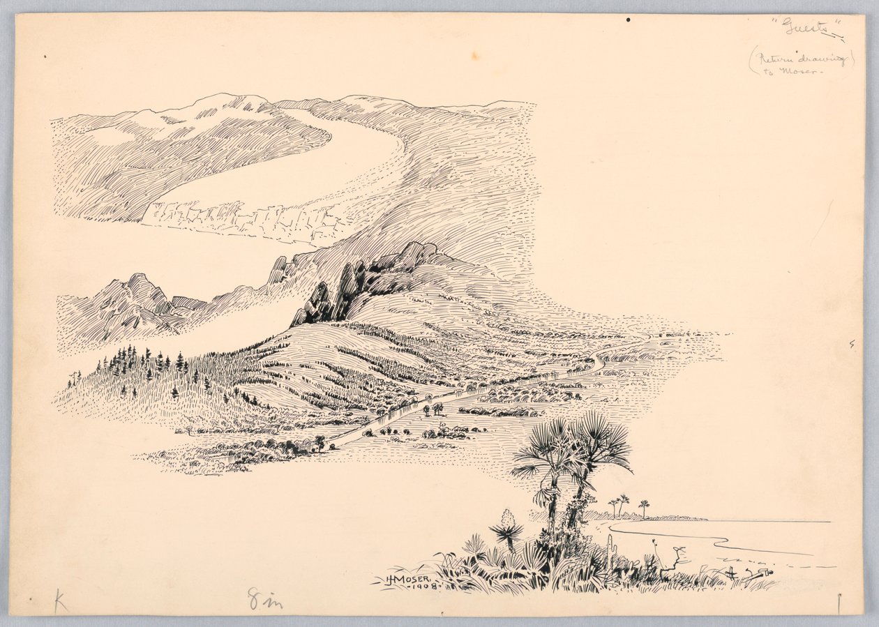 Tres paisajes, diseño para la cena de la Junta de Comercio de Washington, 13 de mayo de 1908 de James Henry Moser
