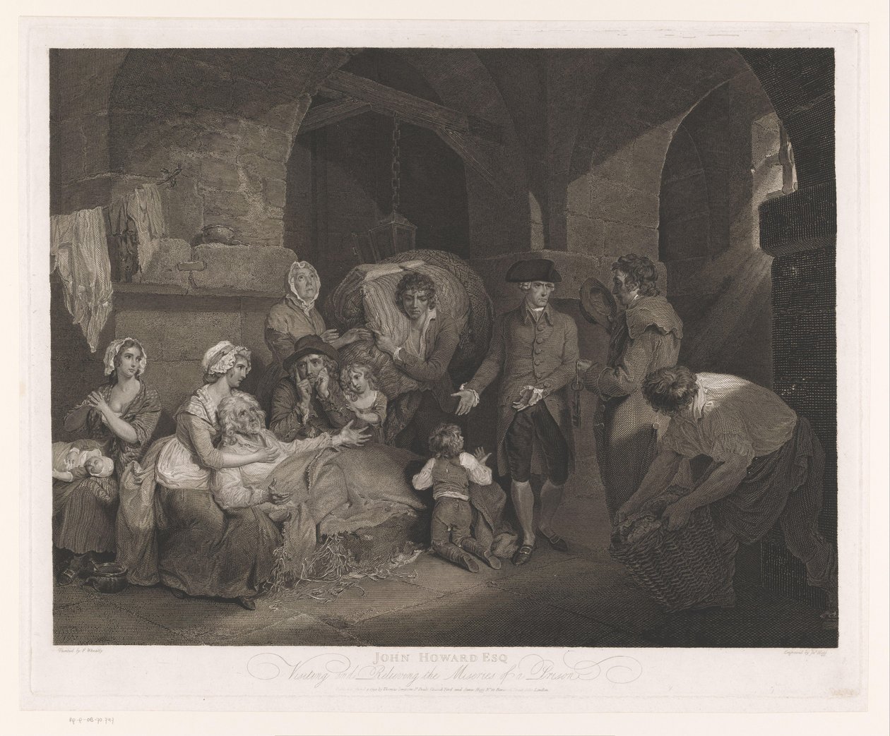 John Howard visita a una familia en prisión John Howard Esq visitando y aliviando las miserias de una prisión (título sobre el objeto) de James Hogg