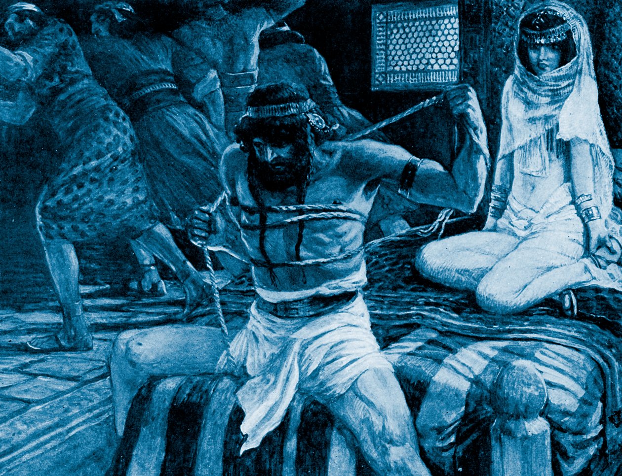 Sansón rompe sus cuerdas por J. James Tissot - Biblia de James Jacques Joseph (after) Tissot