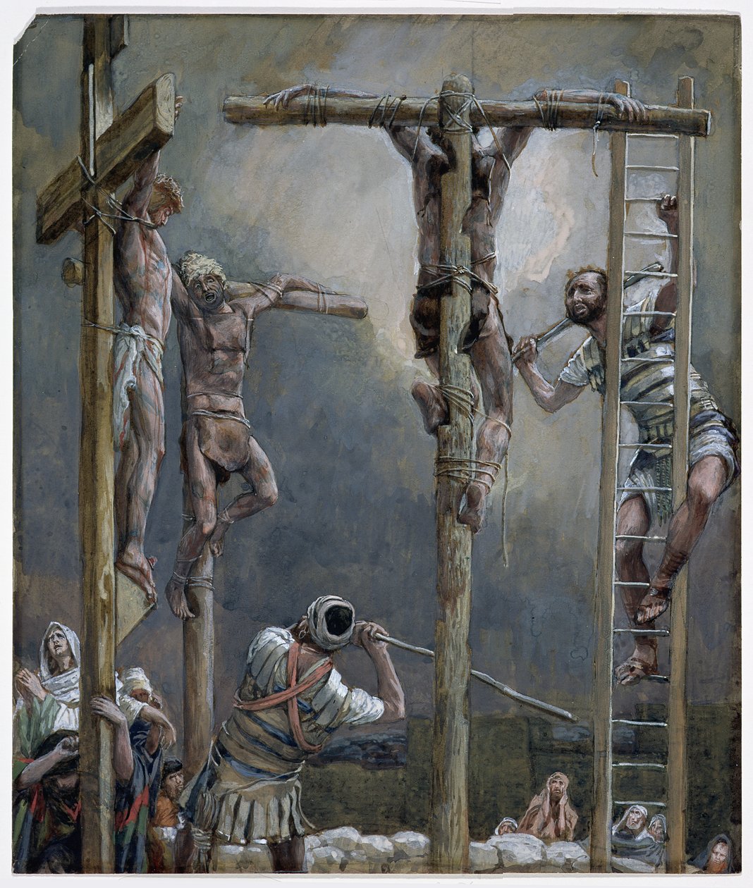 Rompiendo las piernas de los ladrones, ilustración para "La vida de Cristo", c.1886-94 (acuarela y gouache sobre cartón) de James Jacques Joseph Tissot