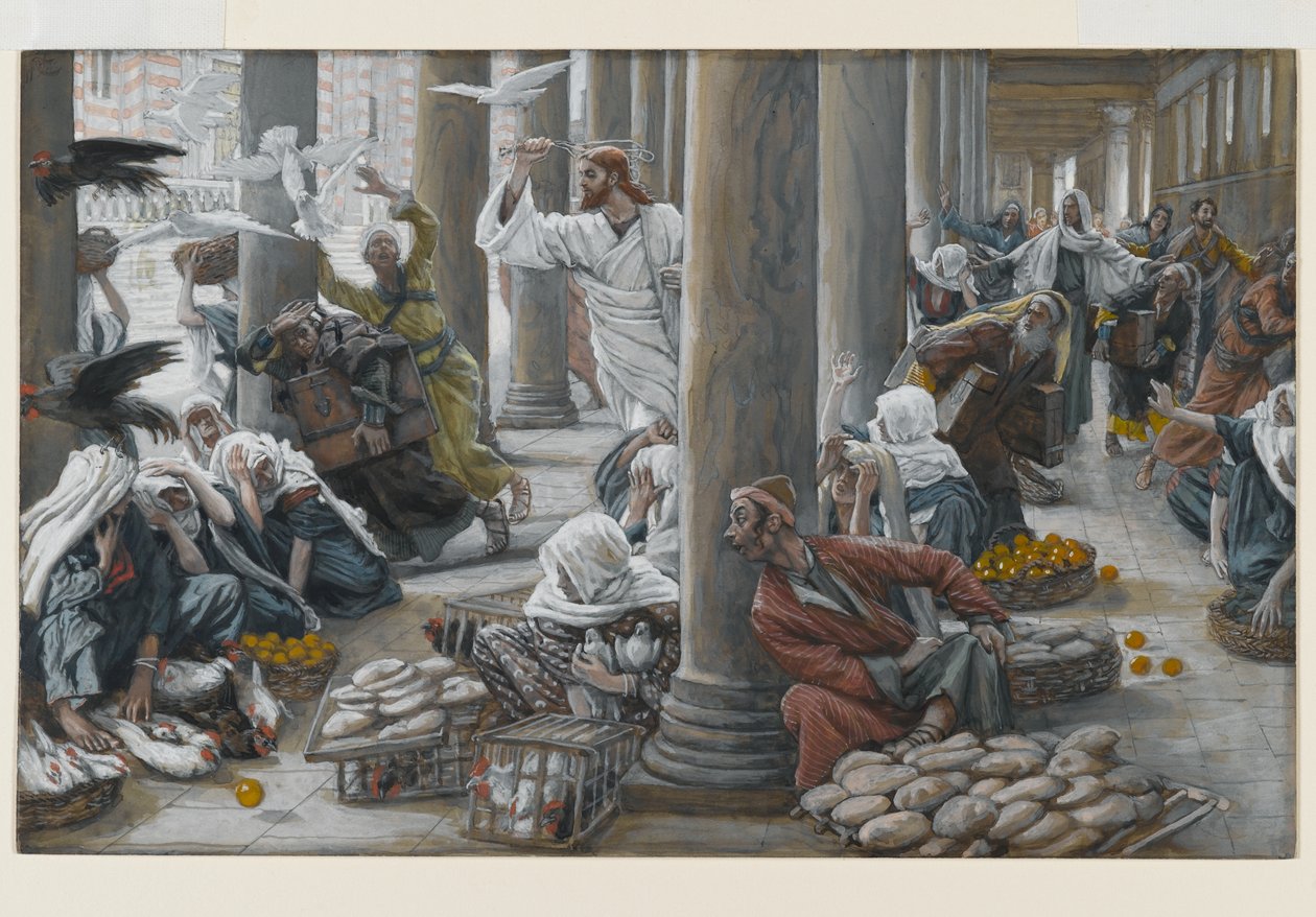 Cristo Expulsa a los Vendedores y Compradores del Templo, ilustración de La Vida de Cristo, c.1884-96 de James Jacques Joseph Tissot